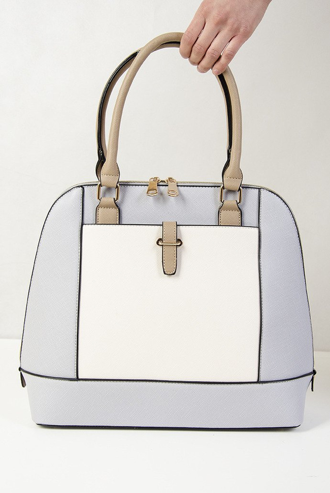 Torebka szaro beżowa z brązową rączką typu shopper