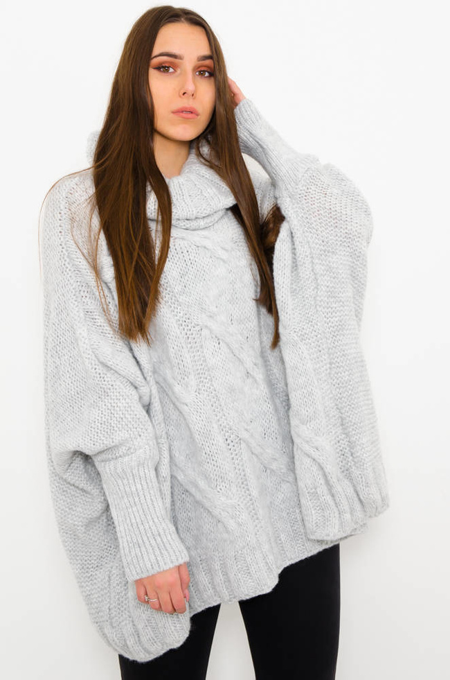 SZARY ASYMETRYCZNY SWETER- NIETOPERZ