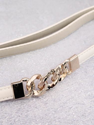 PASEK Z EKOSKÓRY ZE ZŁOTYM ŁACUSZKIEM- BEŻOWY