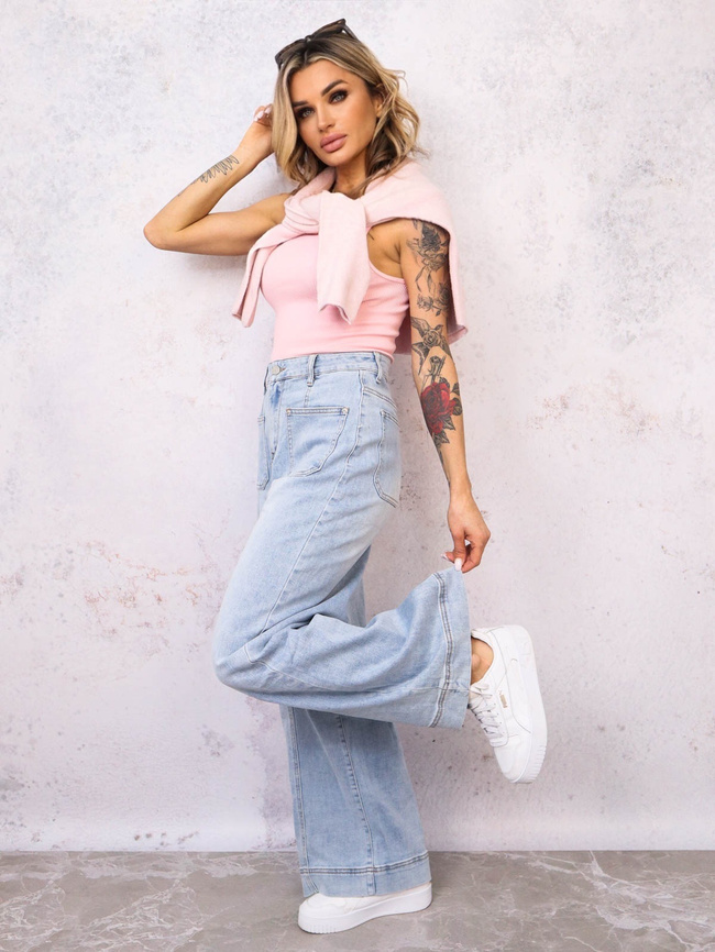 SPODNIE JEANSOWE Z OZDOBNYMI PRZESZYCIAMI I KIESZENIAMI Z PRZODU