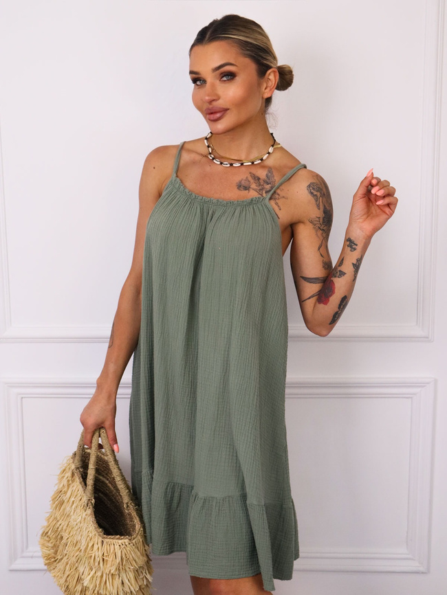 SUKIENKA MINI MUŚLNOWA NA RAMIĄCZKA Z FALBANĄ- ZIELONA