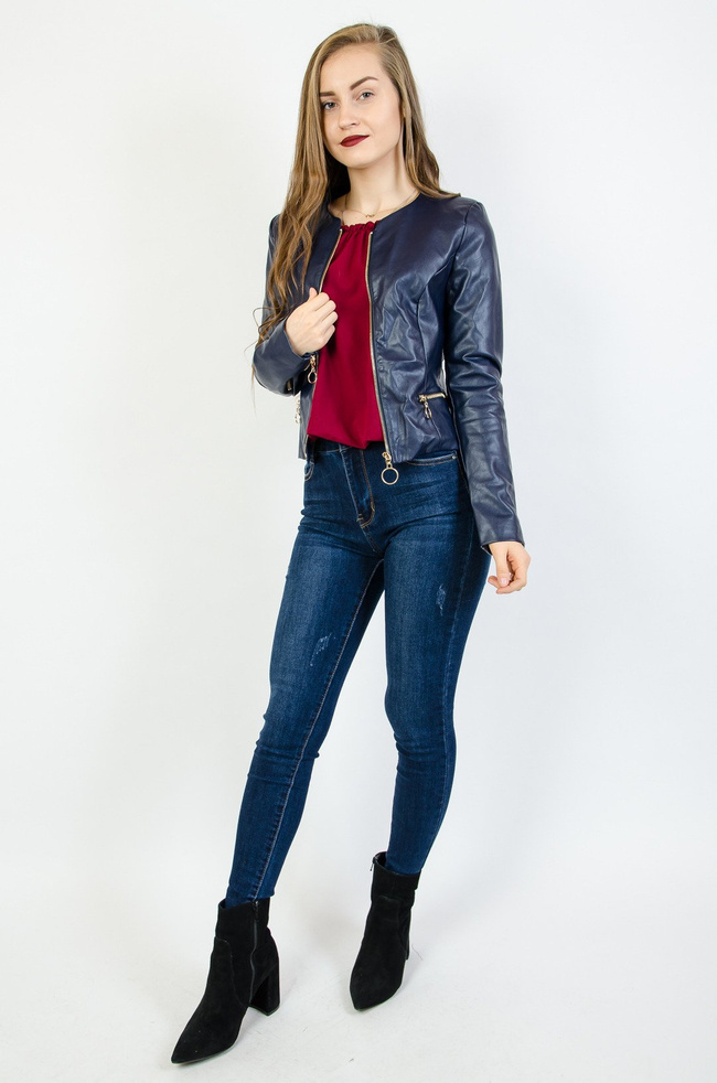 Granatowa ramoneska ze złotymi zamkami