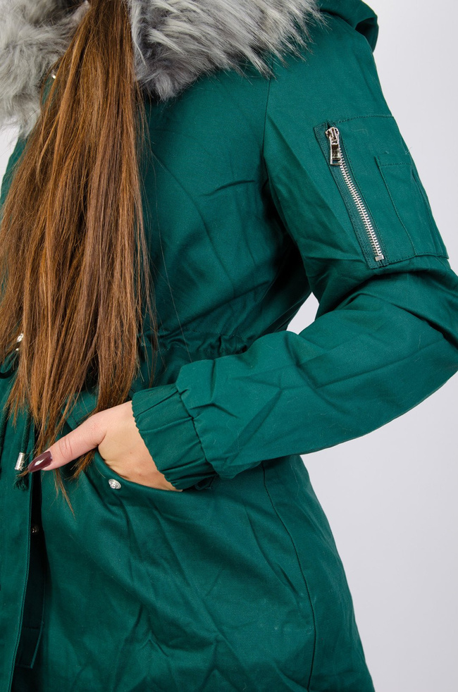 Turkusowa kurtka parka z doczepianym futerkiem