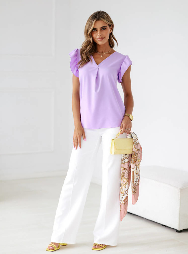 T-SHIRT Z FALBANAMI NA RĘKAWACH- FIOLETOWY