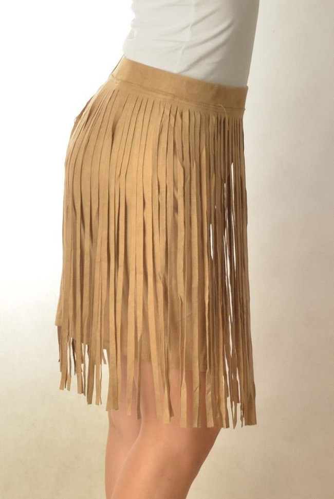 Jasnobrązowy spódniczka z frędzlami