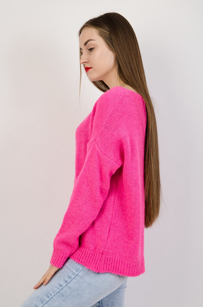 Różowy neonowy sweter oversize