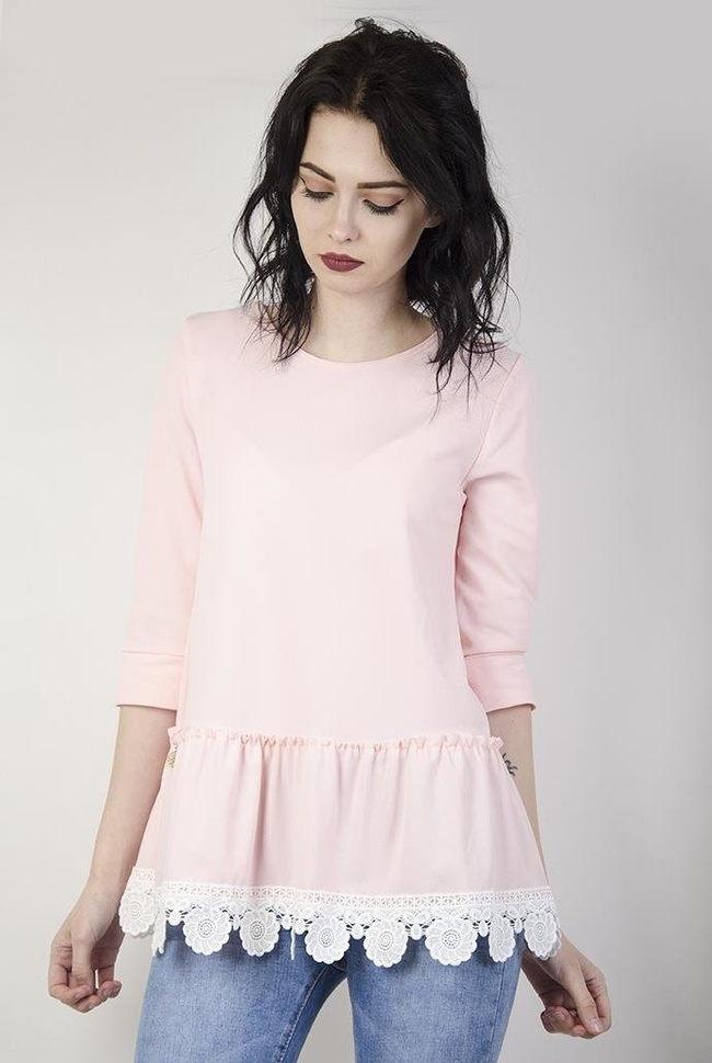 Jasnoróżowa bluzka z kokardką przy rękawie