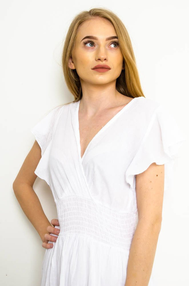 BIAŁA DŁUGA MUŚLINOWA SUKIENKA NA ZAKŁĄDKĘ