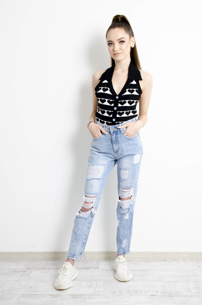 SPODNIE JEANSOWE BOYFRIEND Z DZIURAMI