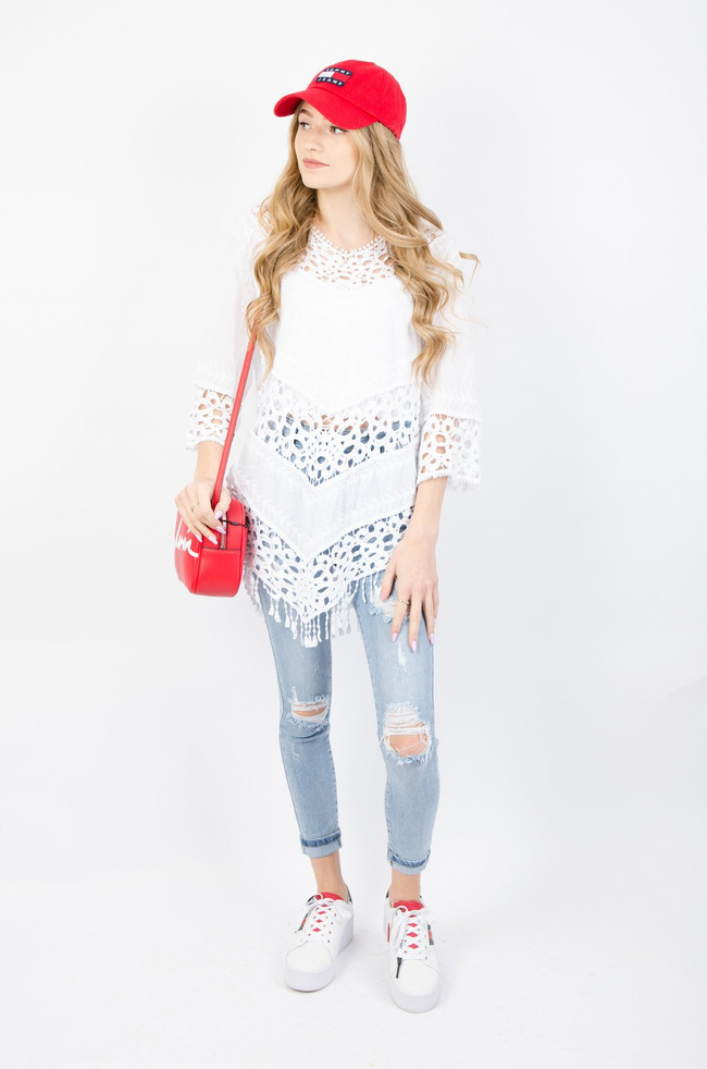 BIAŁA BLUZKA Z ASYMETRYCZNYM DOŁEM