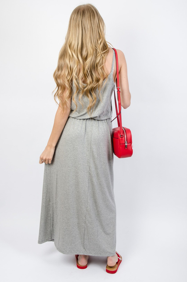 DŁUGA DZIANINOWA SUKIENKA MAXI - SZARA 