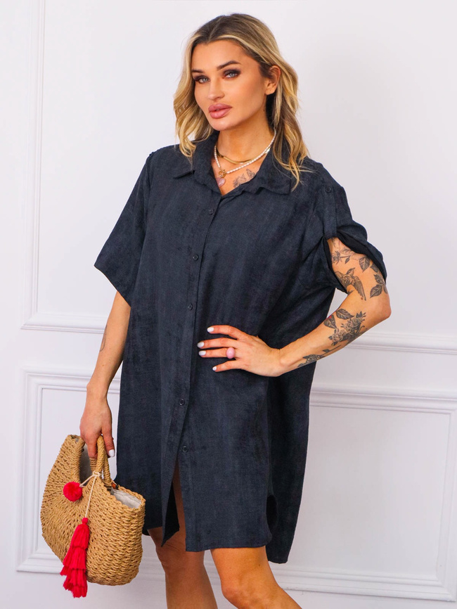 DEKATYZOWANA SUKIENKA KOSZULOWA- CZARNA