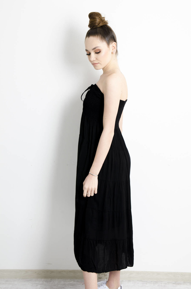 SUKIENKA MIDI Z GUMĄ WIĄZANA - CZARNA