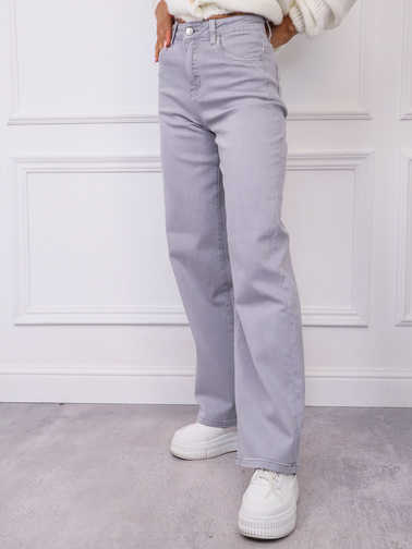 JASNOSZARE SPODNIE JEANSOWE Z SZEROKIMI NOGAWKAMI