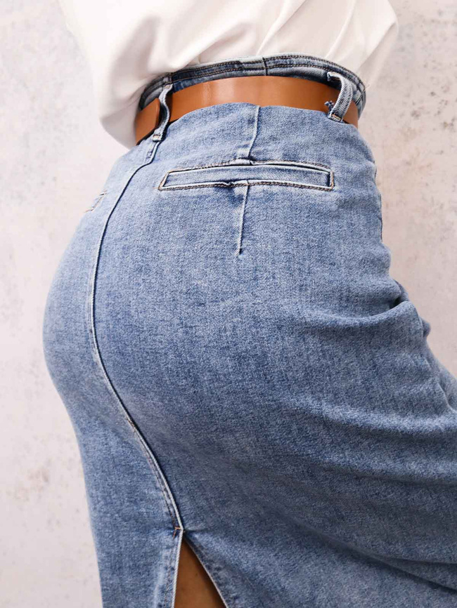 SPÓDNICA MIDI Z ROZPORKIEM Z TYŁU+ PASEK