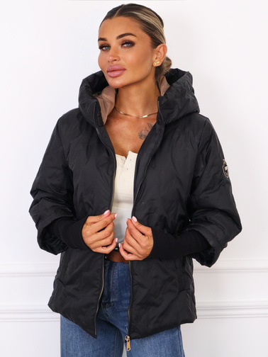 KURTKA ASYMETRYCZNA Z PRZEDŁUŻONYMI ŚCIĄGACZAMI PRZY RĘKAWACH- CZARNA