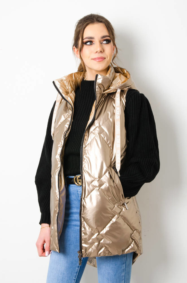 KAMIZELKA PIKOWANA Z KAPTUREM - ZŁOTA 