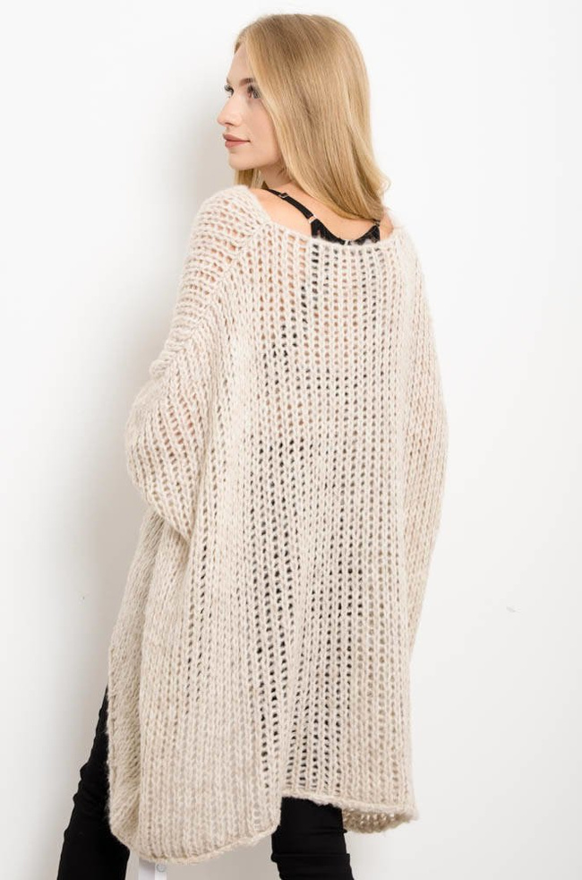 BEŻOWY SWETER ASYMETRYCZNY,OVERSIZE