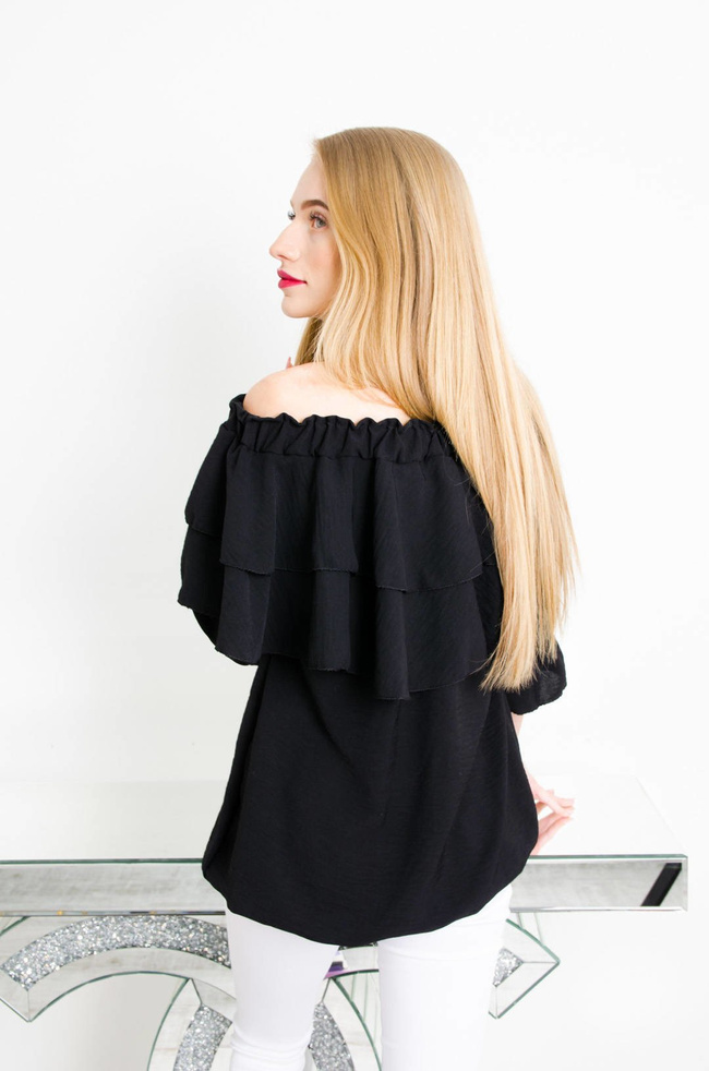 CZARNA BLUZKA HISZPANKA Z WIĄZANIEM W DEKOLCIE