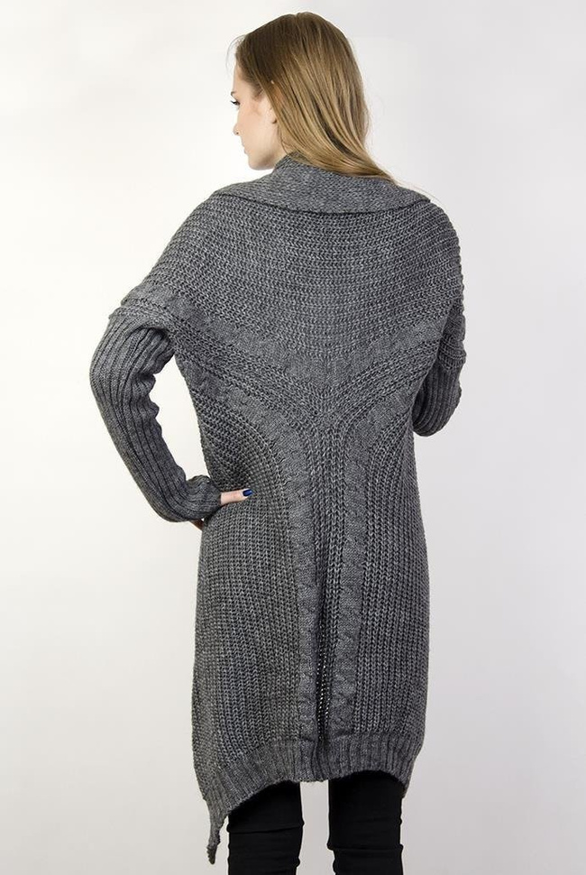 Ciemnoszary sweter kardigan z wywijanym kołnierzem