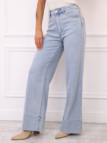 Spodnie jeansowe z wysoką talią i długimi nogawkami - JASNO NIEBIESKIE