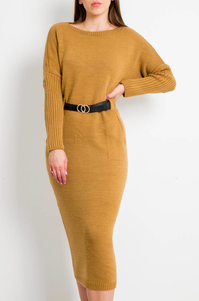 DŁUGA SUKIENKA SWETERKOWA Z PASKIEM