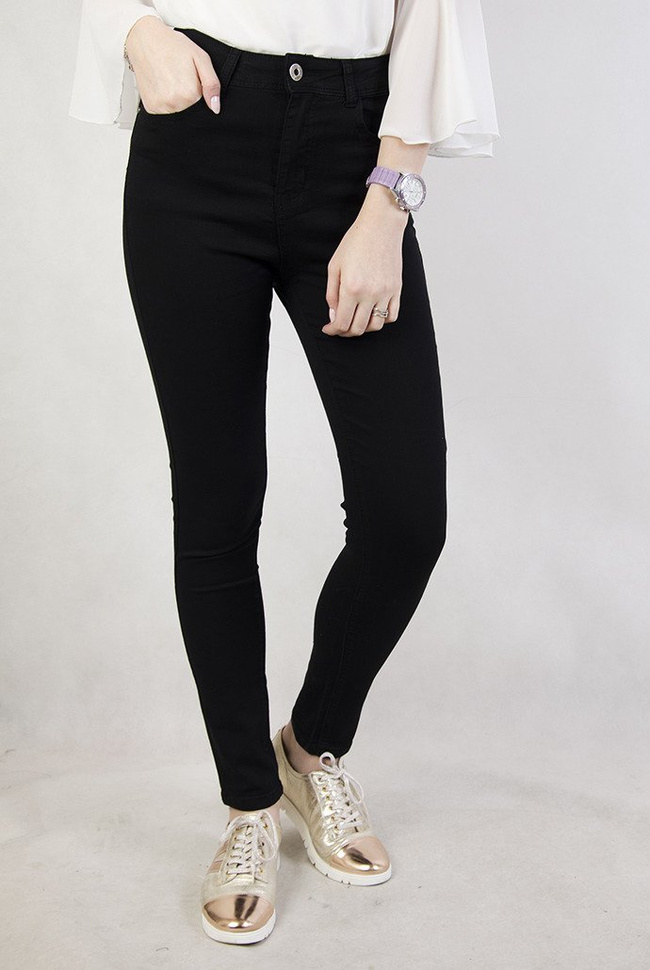 ( Rozmiary M- 4 XL ) Czarne przylegające spodnie z wysokim stanem