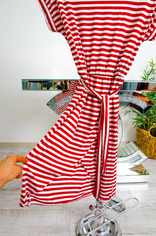 SUKIENKA W BIAŁO-CZERWONE PASKI Z DOŁEM NA ZAKŁADKĘ