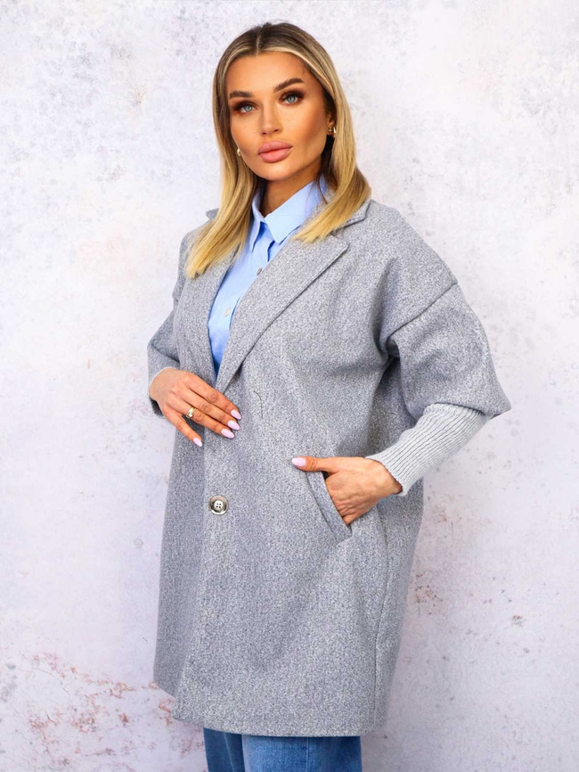 PŁASZCZ ZE SWETROWYMI RĘKAWAMI- SZARY