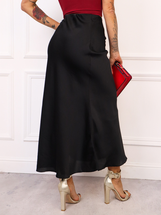 SATYNOWA SPÓDNICA Z GUMKĄ W PASIE - CZARNA
