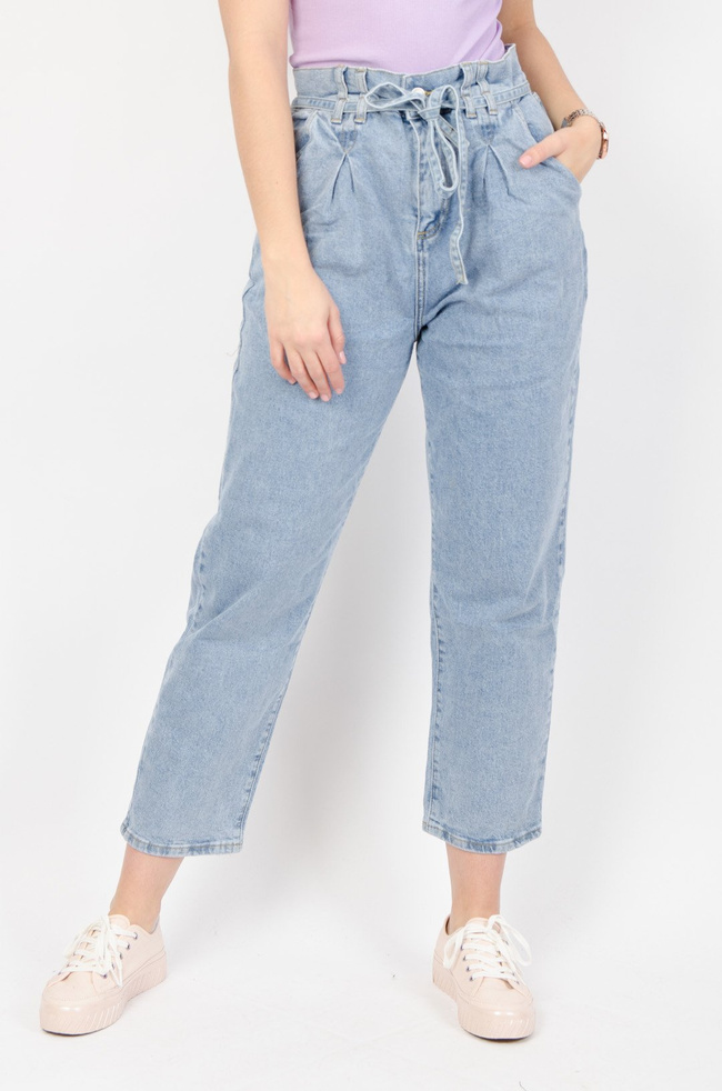 JASNE SPODNIE JEANSOWE TYPU BALLOON JEANS Z WYSOKIM STANEM