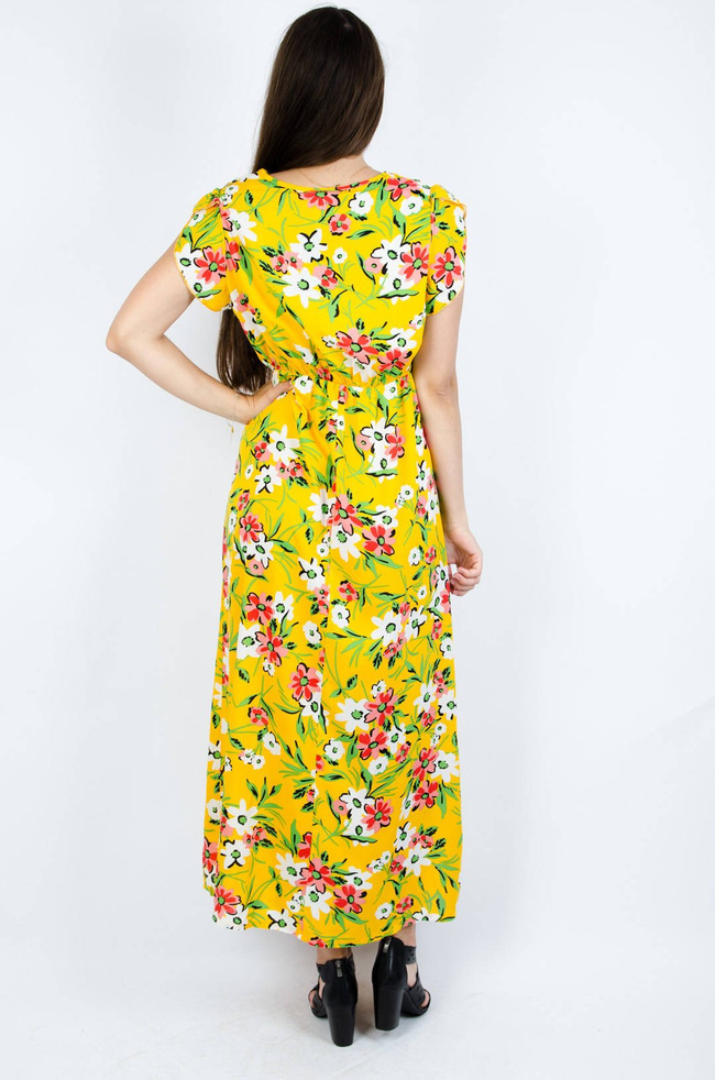 ŻÓŁTA SUKIENKA MAXI Z KOPERTOWYM DEKOLTEM 