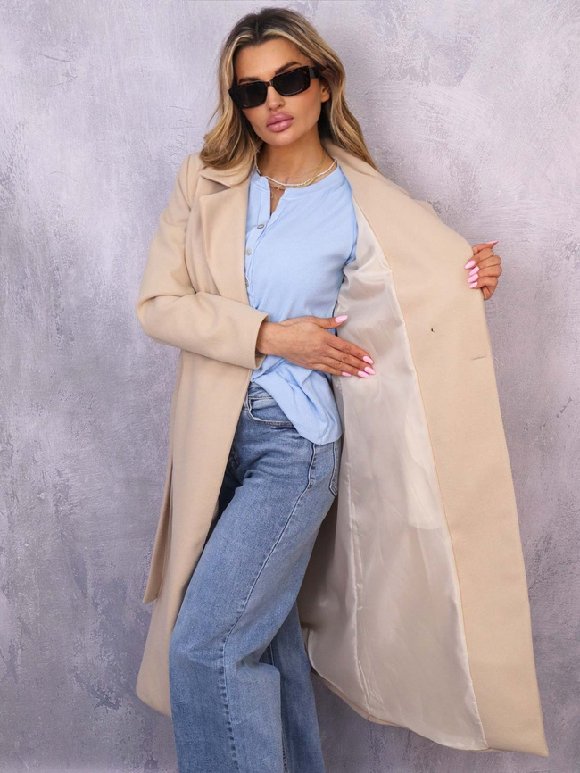 DŁUGI WIĄZANY PŁASZCZ- BEŻOWY