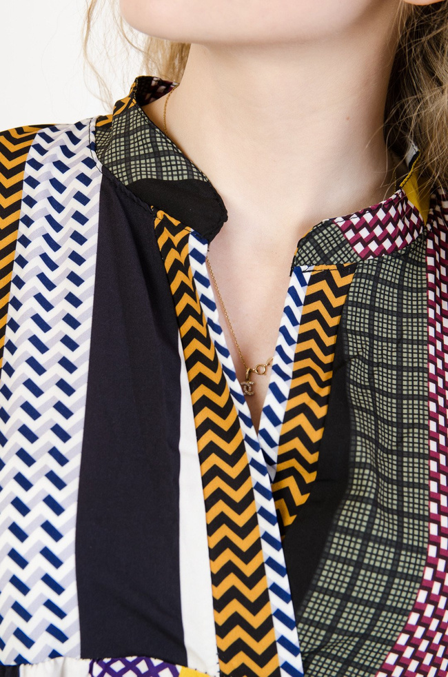 Żółto-zielona wzorzysta sukienka Oversize