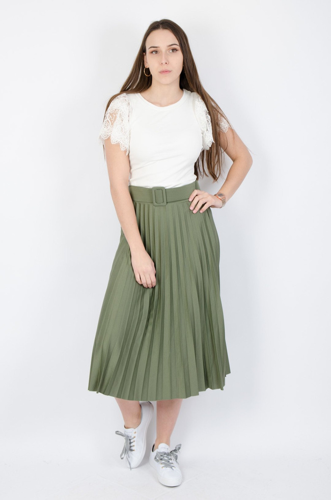 Zielona plisowana spódnica midi z paskiem