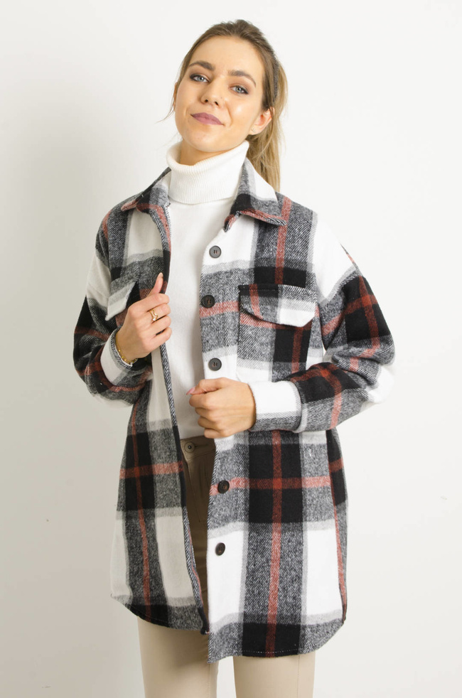 KURTKA KOSZULOWA W KRATĘ- CZARNA