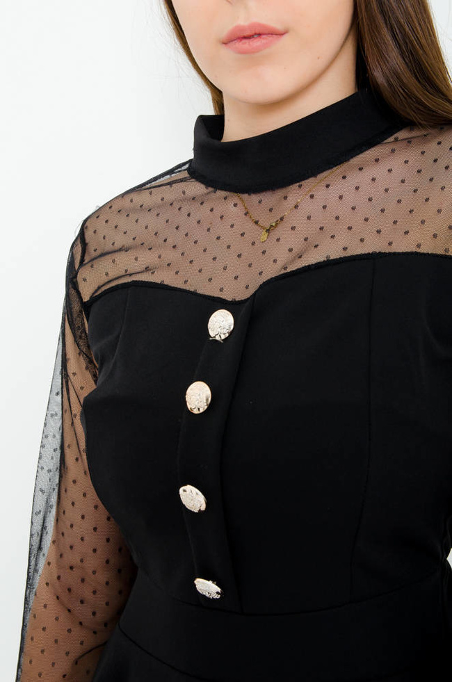 CZARNA ELEGANCKA BLUZKA BASKINKA Z OZDOBNYMI GUZIKAMI