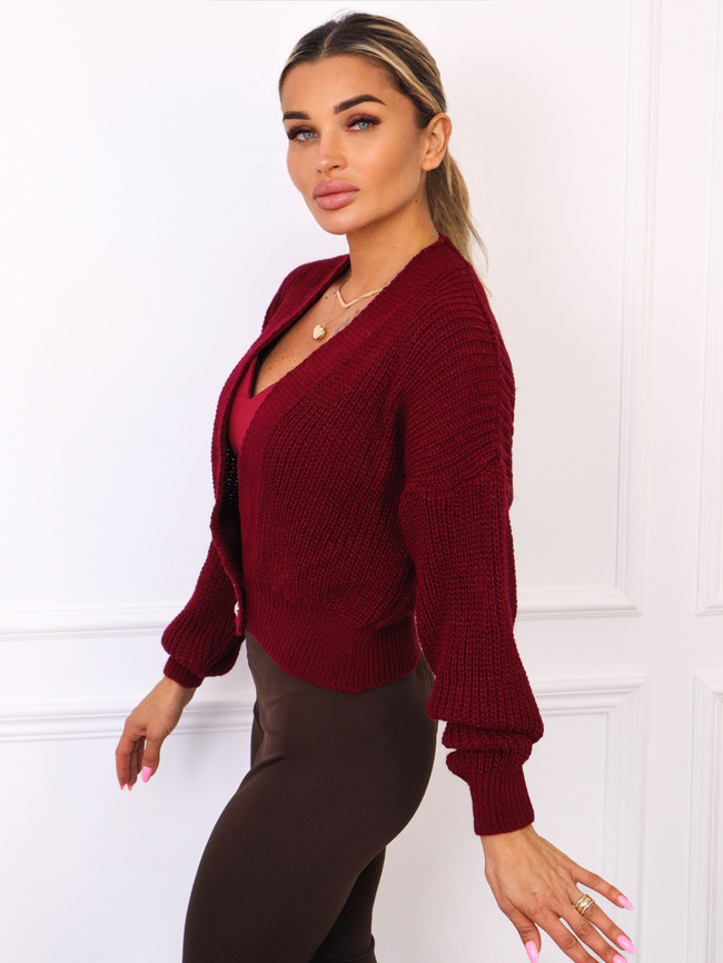 SWETER KARDIGAN ZAPINANY NA GUZIKI- BORDOWY