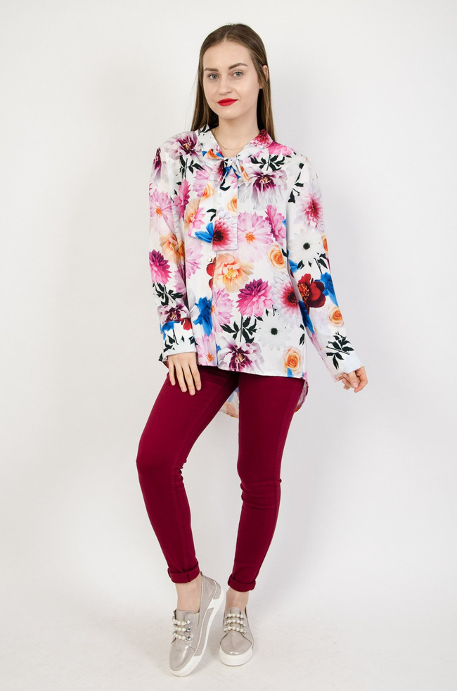 Koszula w kwiaty z wiązaniem przy szyi