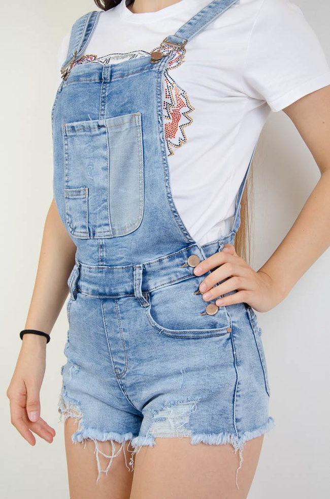 OGRODNICZKI JEANSOWE Z PRZETARCIAMI