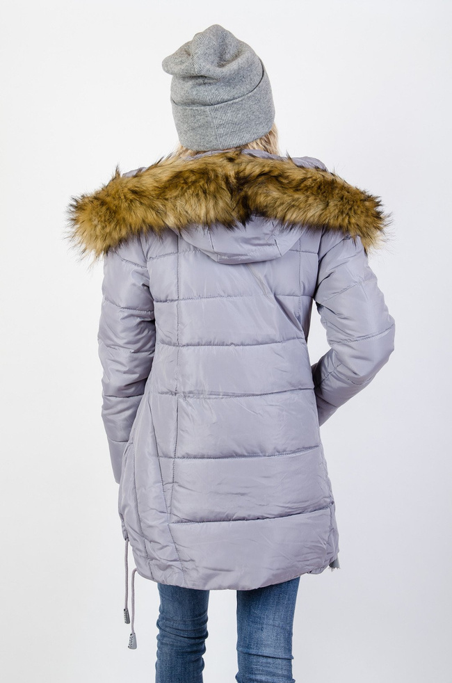 Szara kurtka pikowana z rozcięciami po bokach