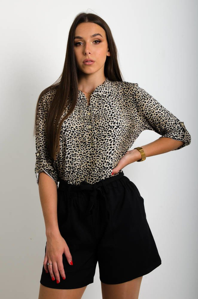 BLUZKA W PANTERKĘ Z GUMKĄ NA DOLE,RĘKAW 3/4