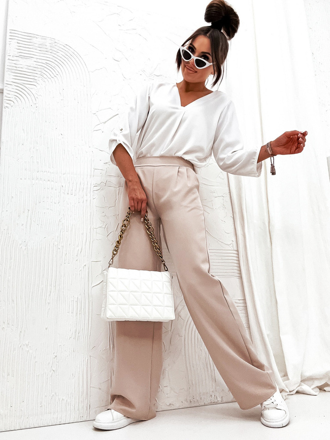 SPODNIE KULOTY Z SZEROKIMI NOGAWKAMI- BEŻOWE