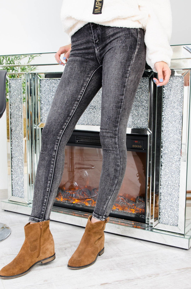 CIEMNO-SZARE SPODNIE JEANOWE Z WYSOKIM STANEM