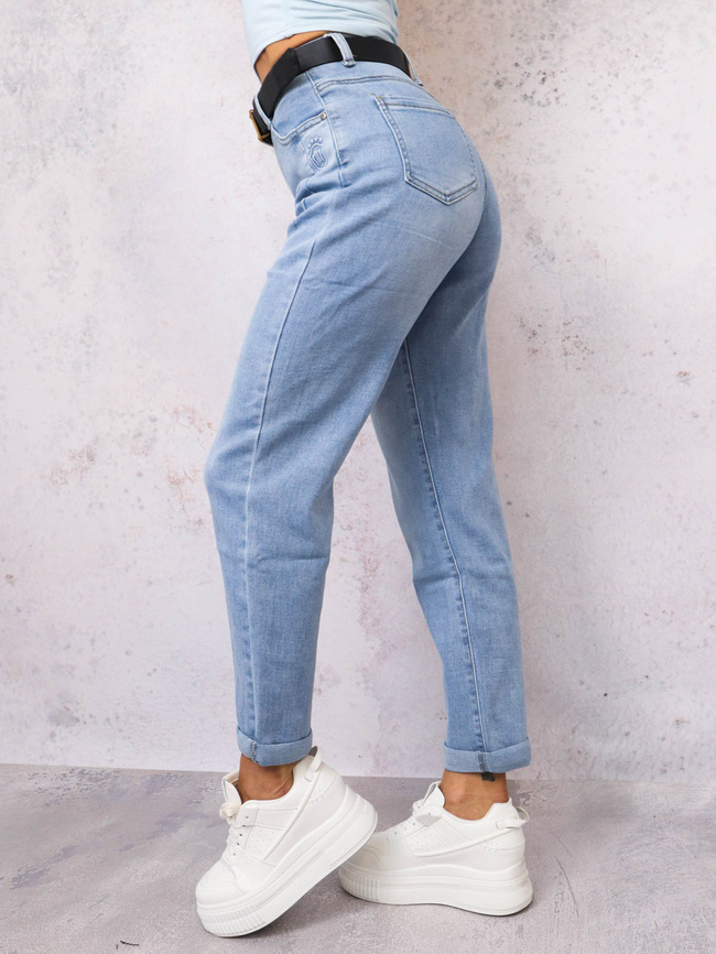 SPODNIE JEANSOWE MOM FIT Z OZDOBNĄ APLIKACJĄ PRZY KIESZENI+ PASEK