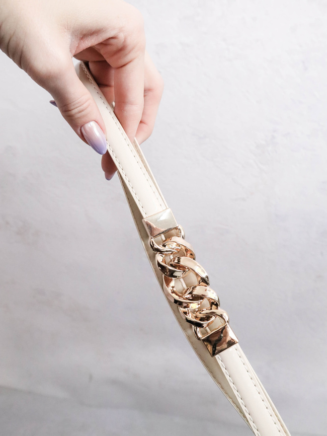 PASEK Z EKOSKÓRY ZE ZŁOTYM ŁACUSZKIEM- BEŻOWY