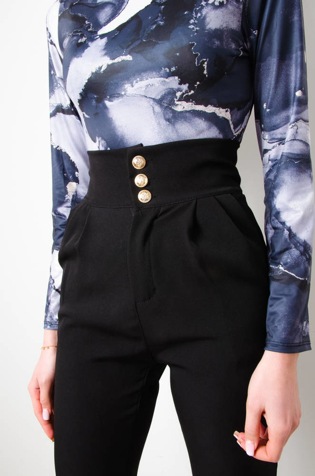 SPODNIE MATERIAŁOWE ZE ZŁOTYMI GUZIKAMI- CZARNE