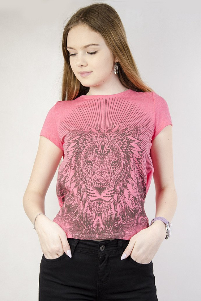 Bluzka z lwem wiązana z tyłu różowa