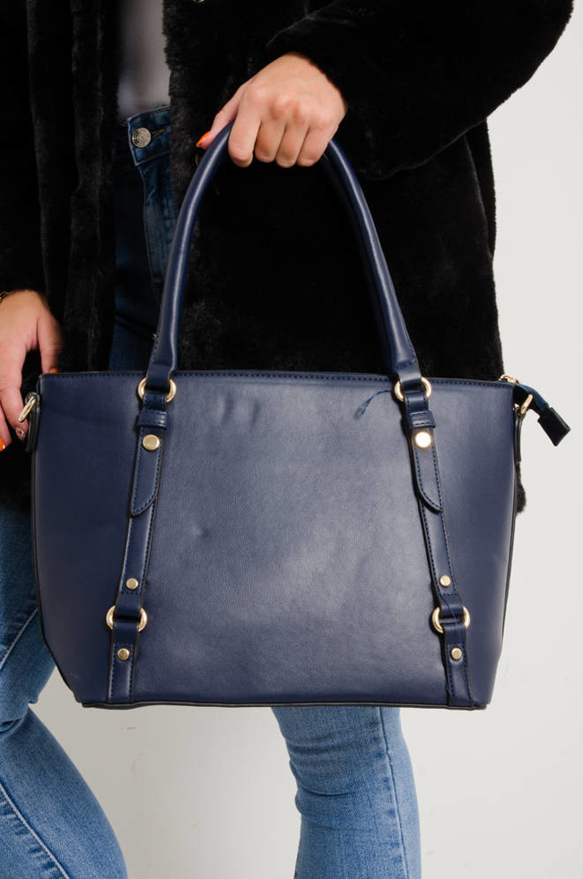 TORBA TYPU SHOPPER Z IMITACJI SKÓRY- GRANATOWA