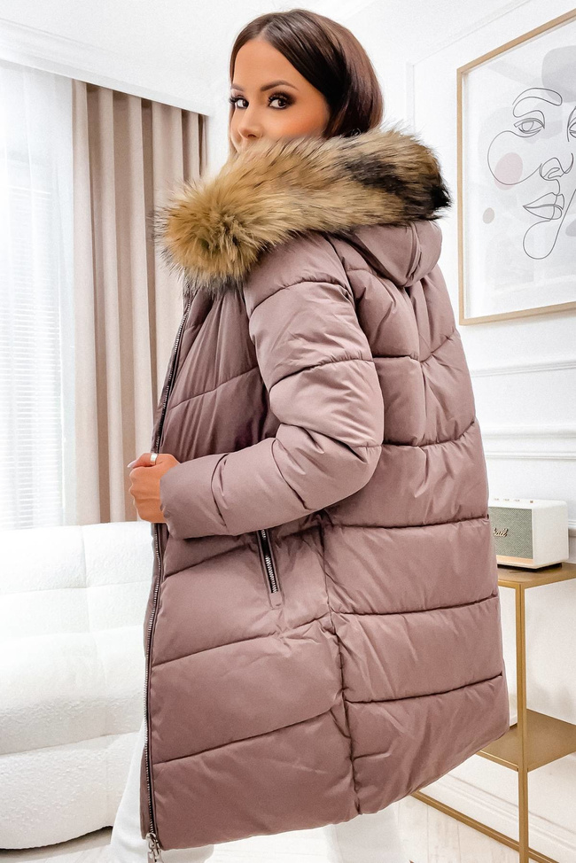 BRĄZOWA PIKOWANA KURTKA Z KAPTUREM 